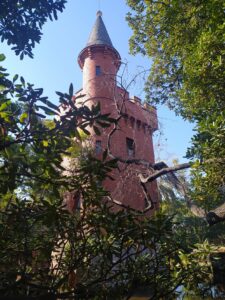 2023 02 12 una torre en medio de una rica y frondosa vegetación con arboles centenarios y especies exóticas cerca del lago
en can solei (Badalona)